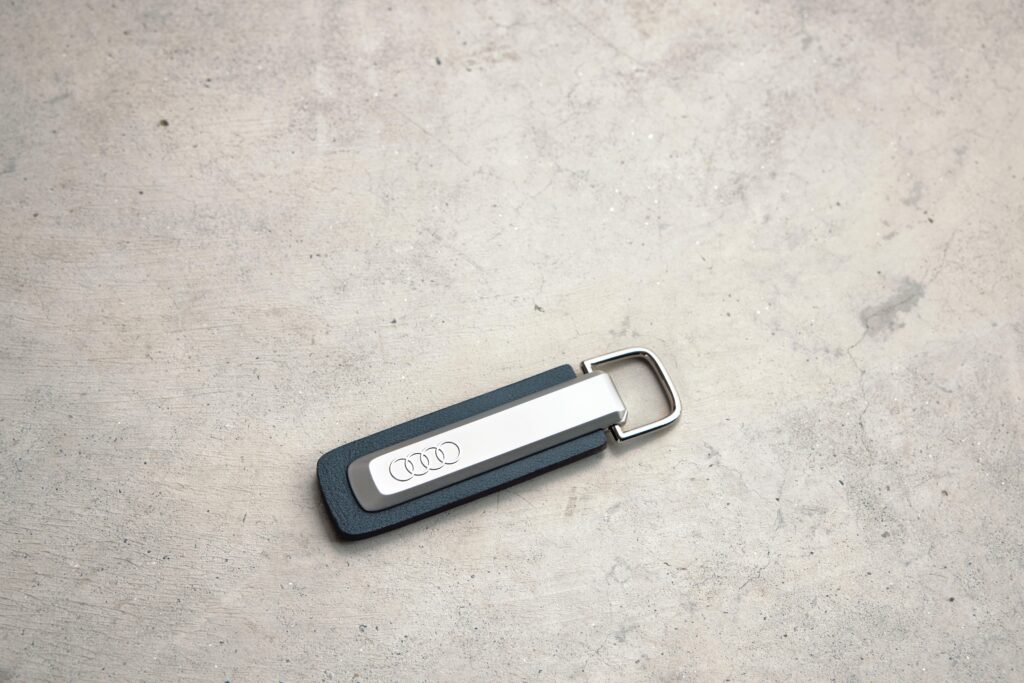 Audi Keychain Rings, Silver and Black Metal Design